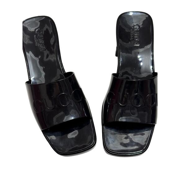 Gucci Rubber Logo Platform Slide Sandal in Black Size 37 Slip-On Open Toe - Picture 16 of 16